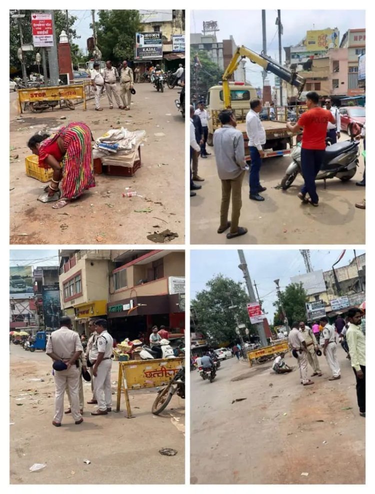 रोड पर पसरा लगाकर व्यवसाय करने वालों पर यातायात विभाग ने कार्यवाही की